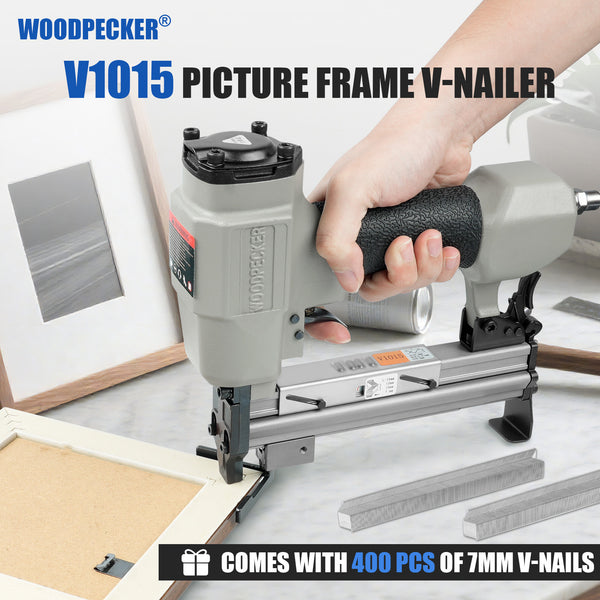 Woodpecker V1015 Pneumatic Picture Frame V Nailer Fits 7 mm to 15 mm (9/32" to 19/32") V Nails, Frame Stapler or Joiner for Picture Framing