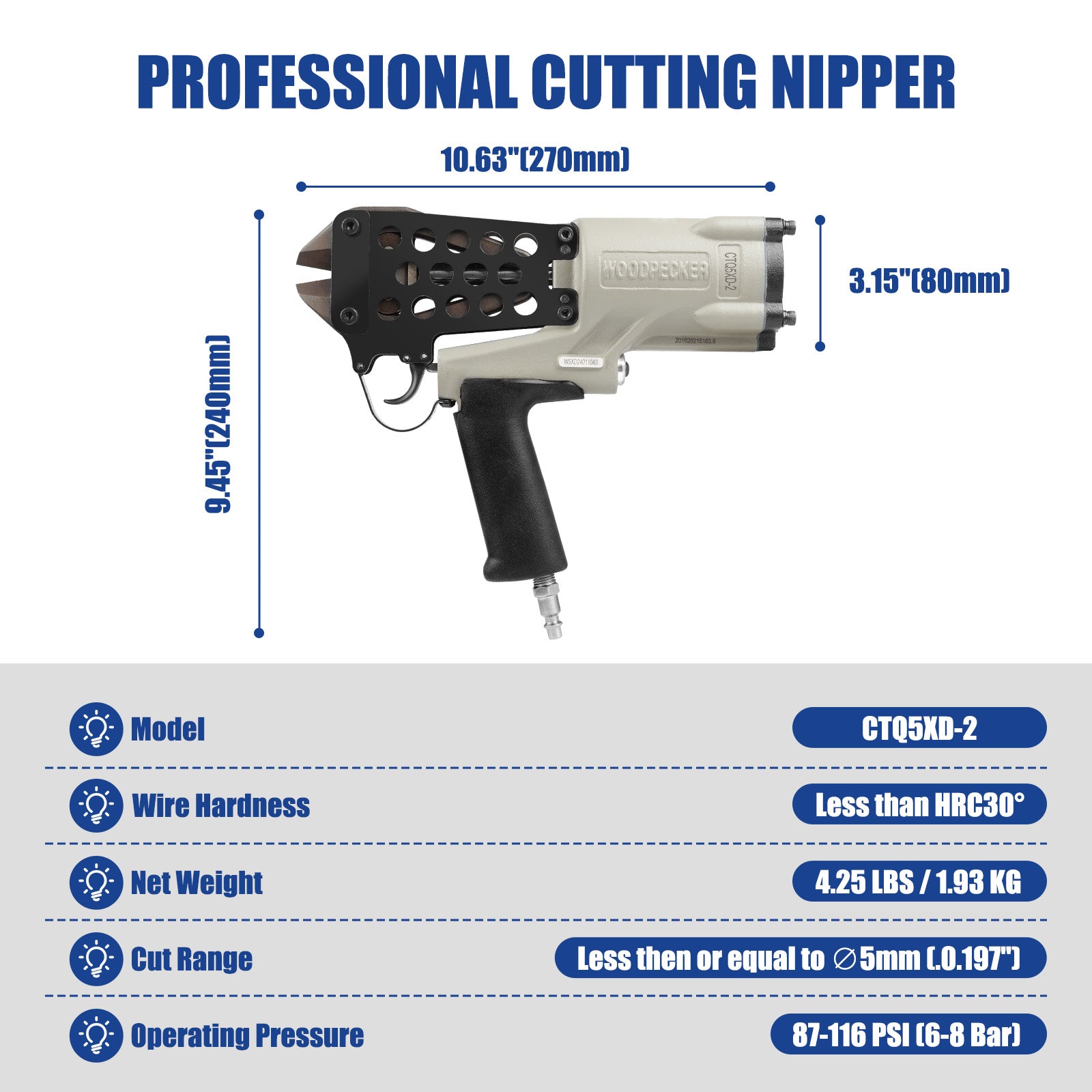 WOODPECKER CTQ5XD-2 Pneumatic Heavy-Duty Cutting Nipper