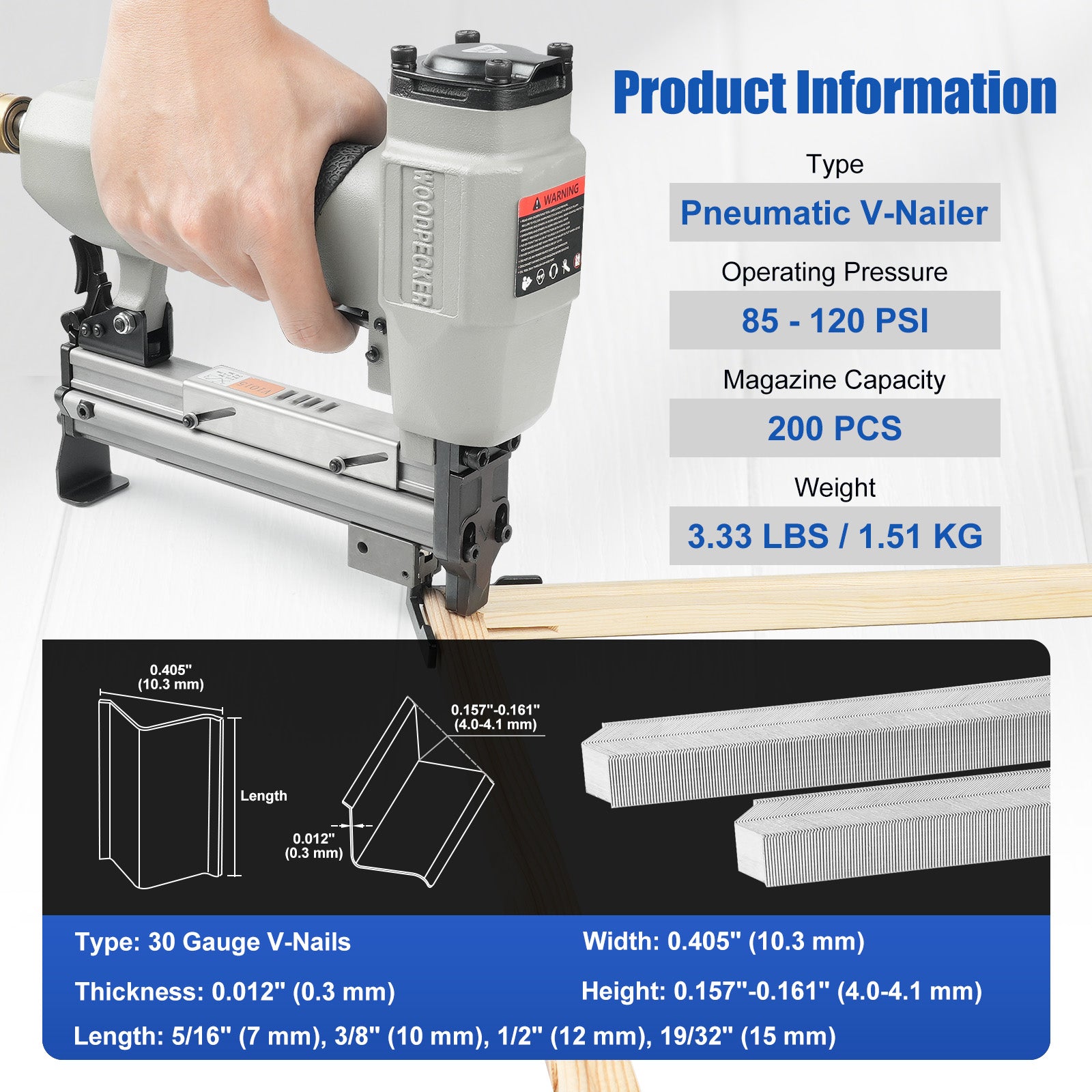 Woodpecker V1015 Pneumatic Picture Frame V Nailer Fits 7 mm to 15 mm (9/32