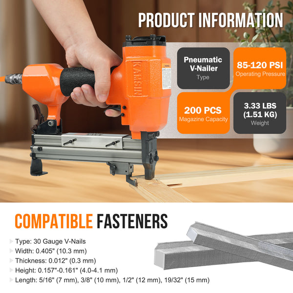 KAMSIN V1015 Pneumatic Picture Frame V Nailer Fits 30 Gauge 5/16" to 19/32" (7-15mm) V Nails