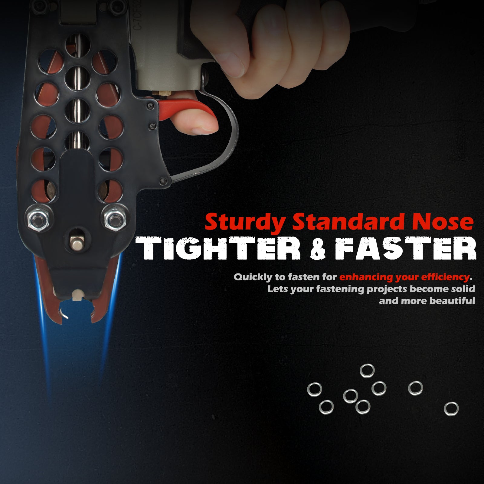 WOODPECKER C-7CF52 15 Gauge Pneumatic Hog Ring Gun, Standard Nose, 4.8mm Closure Diameter, 3/4-Inch Crown Hog Ring Staples