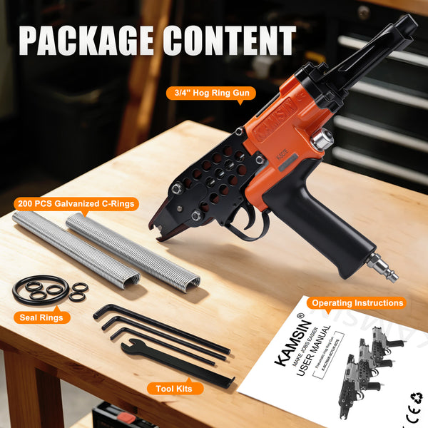KAMSIN K-SC7E Pneumatic Long Nose Hog Ring Gun, 15 Gauge, 3/4-Inch Crown, 7.0-8.0mm Closing Diameter