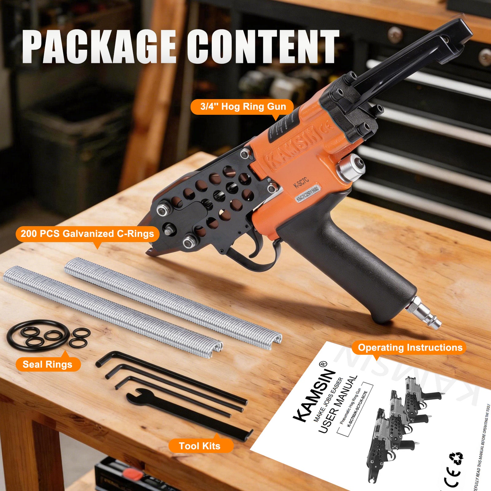 KAMSIN K-SC7C Pneumatic Hog Ring Gun, 15 Gauge, 3/4-Inch Crown, 4.8-5.2 mm Closing Diameter