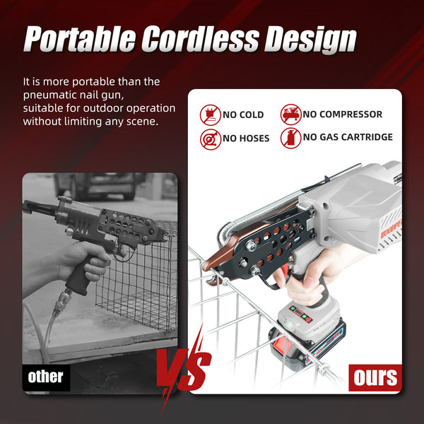 WOODPECKER eC7CT 15GA Cordless 20V 4.0Ah Electric Hog Ring Gun, 3/4-Inch Crown, 4.8-5.2mm Closure Diameter, Battery Powered C Ring Plier Tool for Fencing, Wire Cages