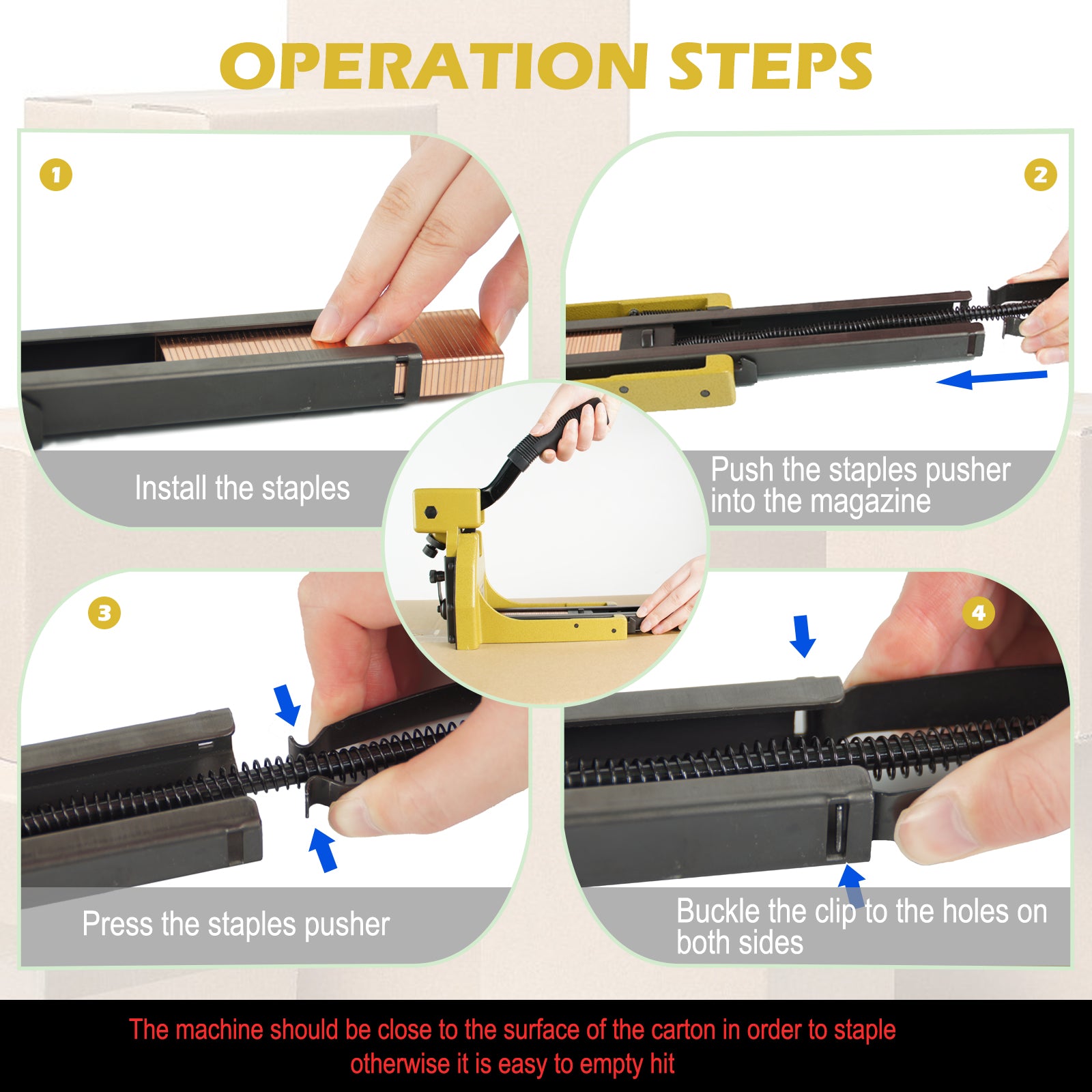HB3515 Manual Carton Closing Stapler - 16 Gauge Staple Gun for Closing Corrugated Boxes, Folding Cartons - 34.7mm (1-3/8