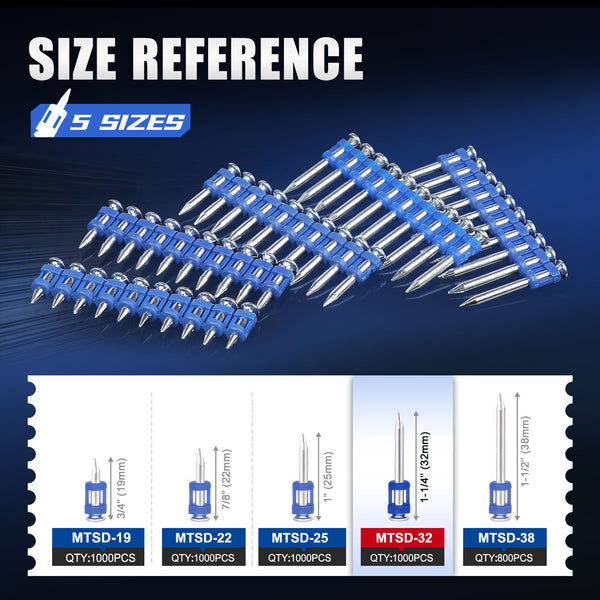 KIMSING 1-1/4 Inch Plastic Collated Concrete Pins, 1000PCS Box, 12 Gauge