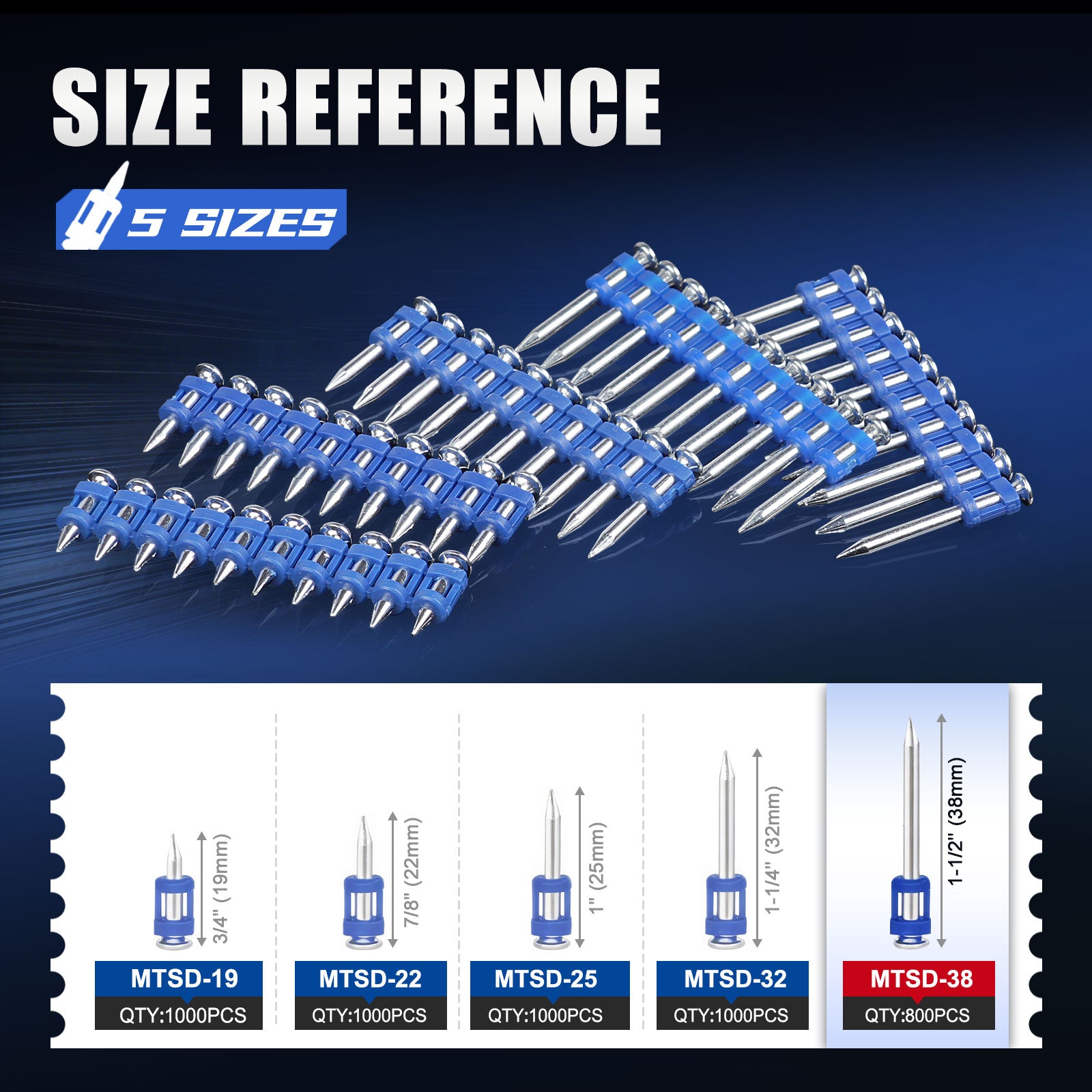 KIMSING 1-1/2 Inch Plastic Collated Concrete Pins, 1000PCS Box, 12 Gauge