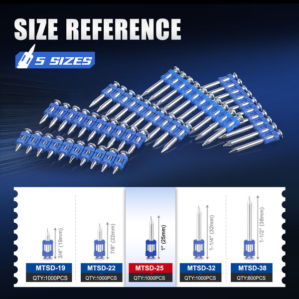 KIMSING 1 Inch Plastic Collated Concrete Pins, 1000PCS Box, 12 Gauge