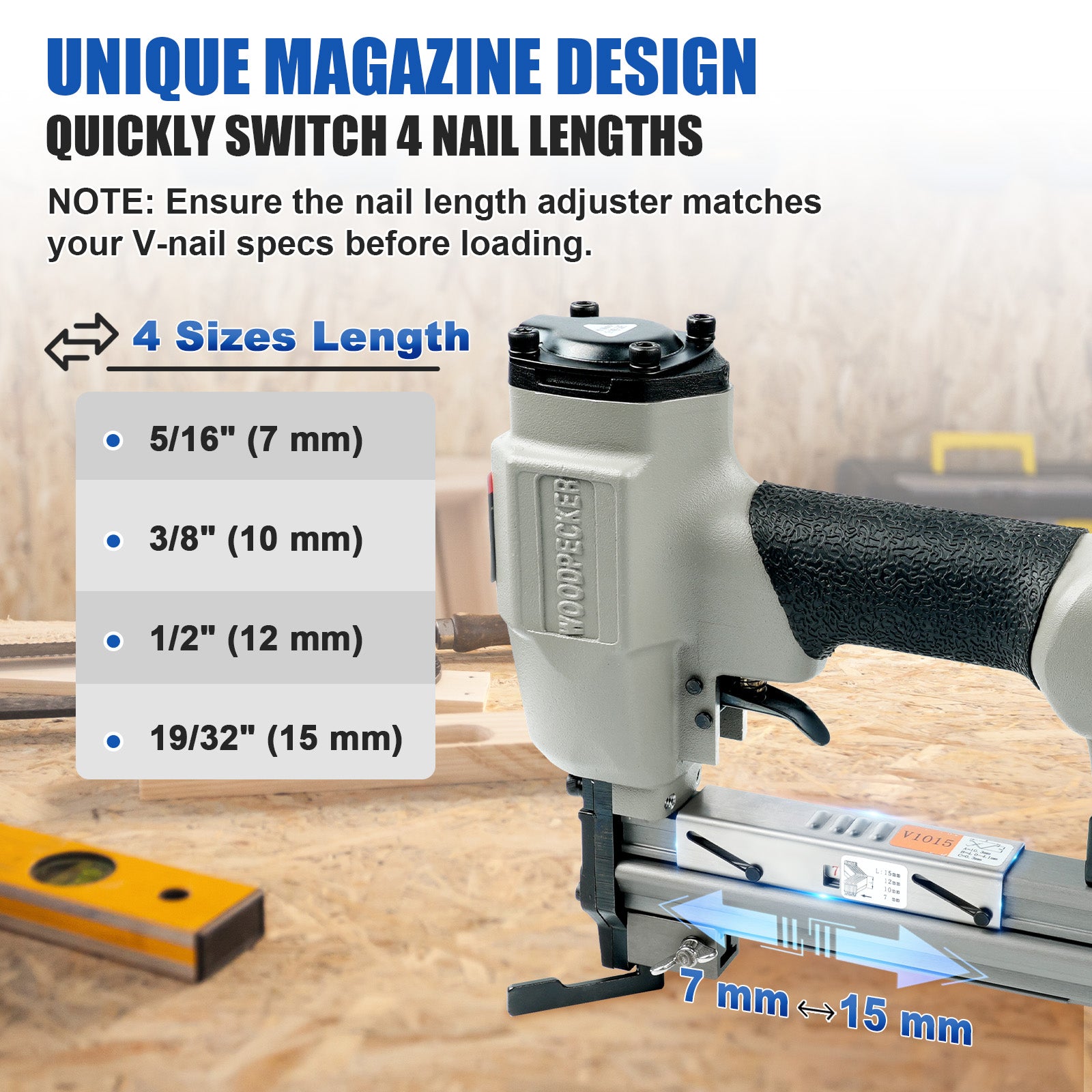 Woodpecker V1015 Pneumatic Picture Frame V Nailer Fits 7 mm to 15 mm (9/32