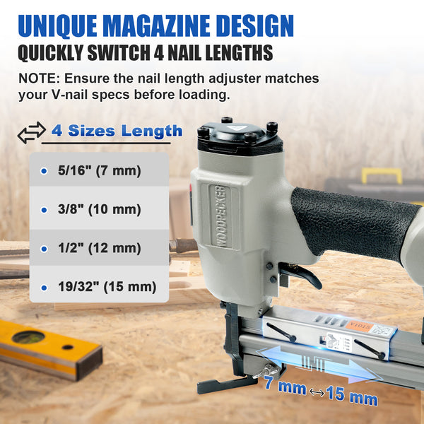 Woodpecker V1015 Pneumatic Picture Frame V Nailer Fits 7 mm to 15 mm (9/32" to 19/32") V Nails, Frame Stapler or Joiner for Picture Framing