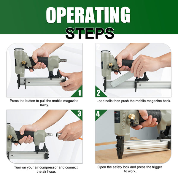 Woodpecker F30S Pneumatic Brad Nailer, 18 Gauge, 3/8-inch to 1-3/16-Inch (10mm-30mm)