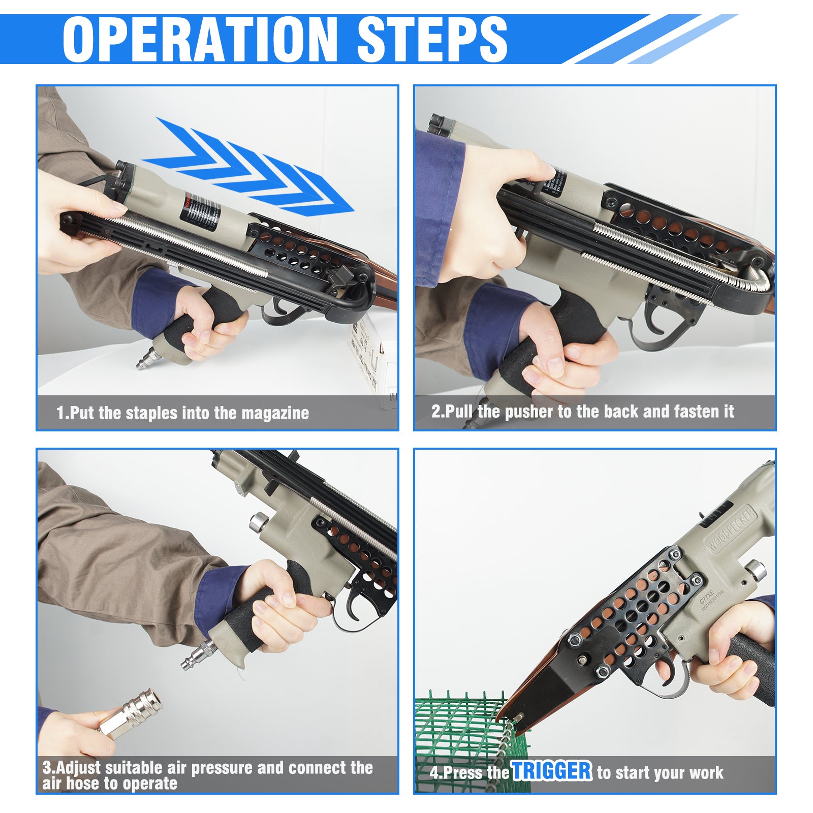 WOODPECKER C-77XE Pneumatic Hog Ring Gun, 15 Gauge, 3/4-Inch Crown, 7.0 mm Closing Diameter