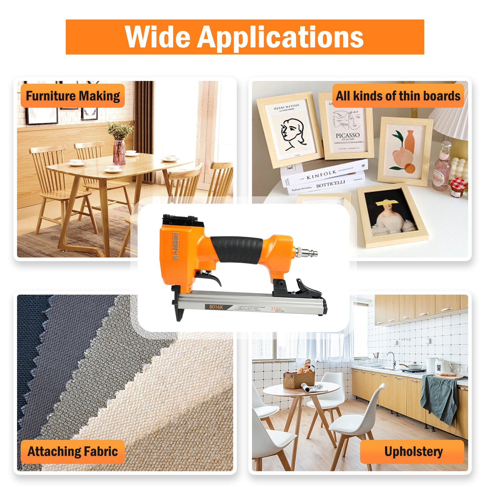 KAMSIN 8016K Pneumatic Upholstery Stapler, 21 Gauge Type 80, 1/2-Inch Crown