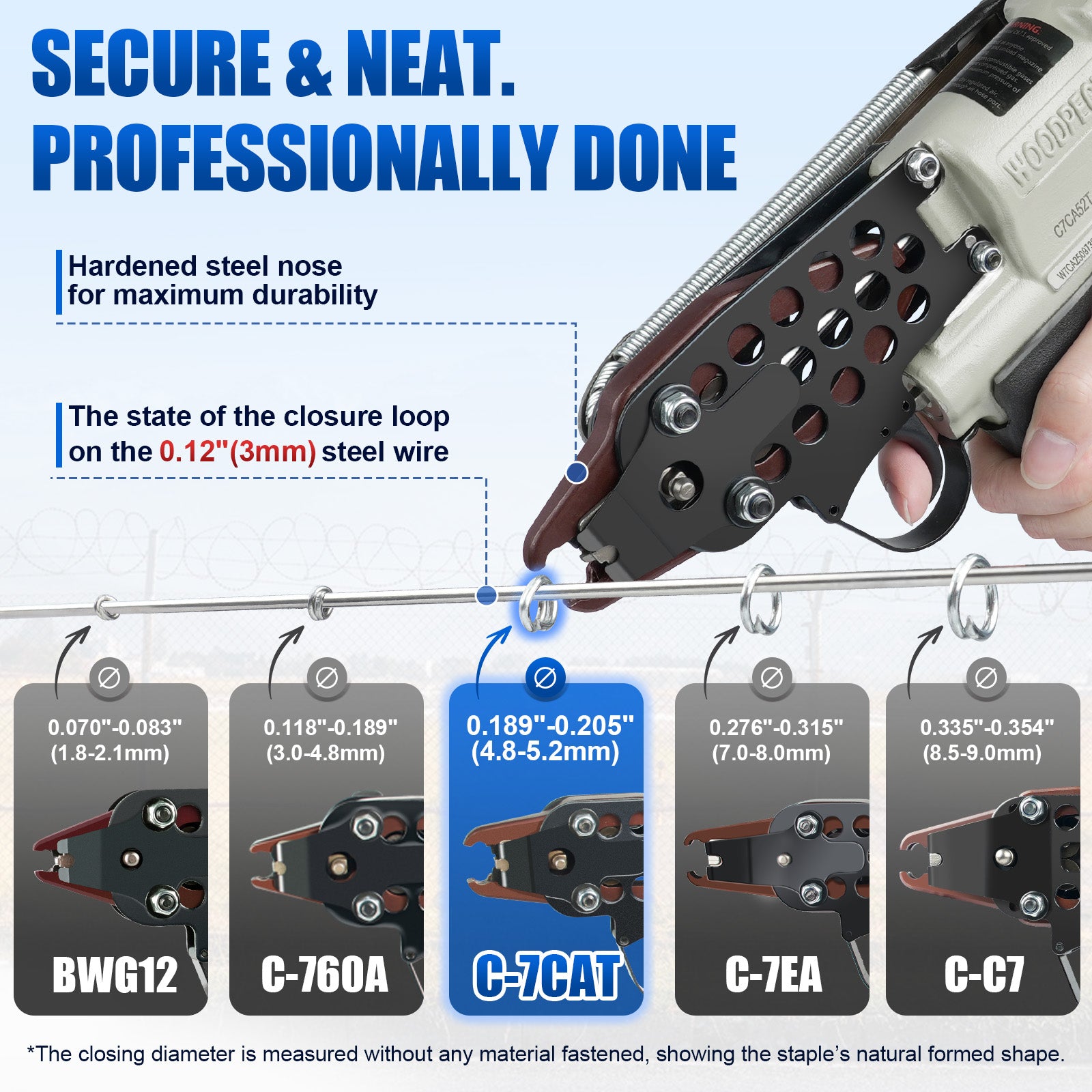 WOODPECKER C-7CA52T Pneumatic Hog Ring Gun, 15 Gauge, 3/4-Inch Crown, 4.8mm Closing Diameter