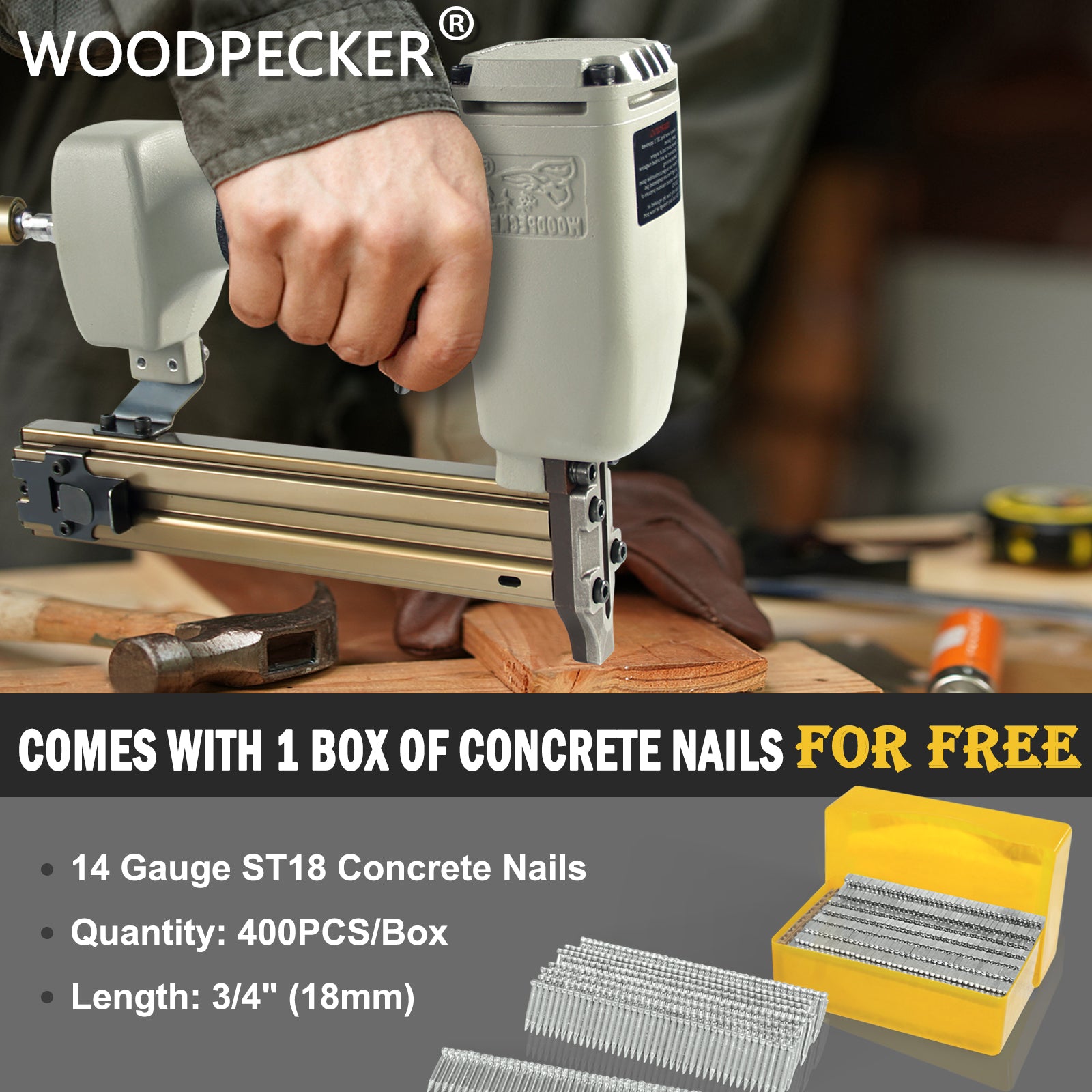 Woodpecker ST38H 14 Gauge Heavy Duty Concrete Nailer with Magnetic Muzzle, 3/4-inch to 1-1/2-inch T Nails