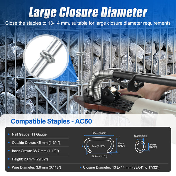 WOODPECKER C130L Heavy Duty Pneumatic Gabion Hog Ring Gun, 11 Gauge, 1-1/2-Inch Crown, 13.0-14.0mm Closing Diameter