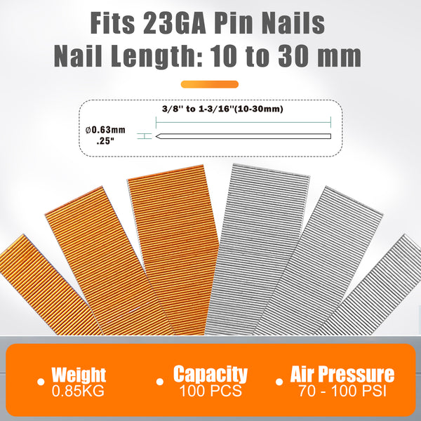 KAMSIN P630 Pneumatic Headless Pin Nailer, 23 Gauge, 1/2-Inch to 1-3/16-Inch (12 to 30mm)