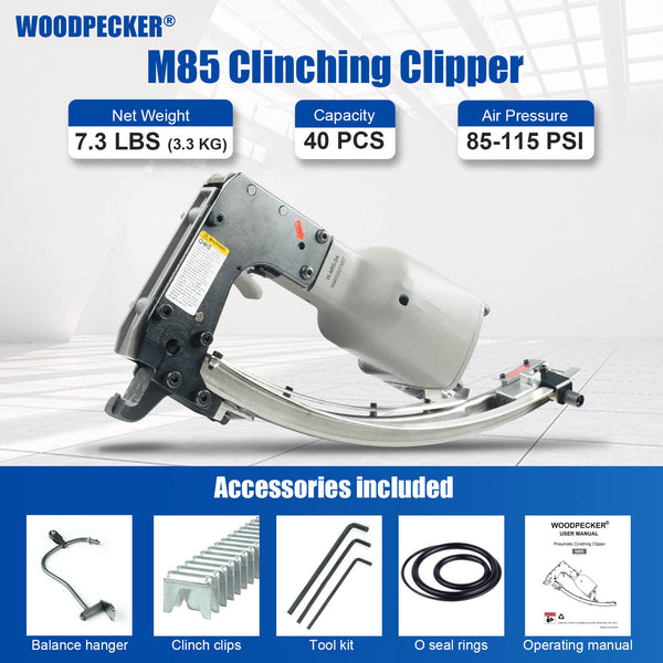WOODPECKER M85 Clinching Clipper Pneumatic Clinch Clip Tool for Crab Pots, Lobster Traps, Wire to Wire Fastening