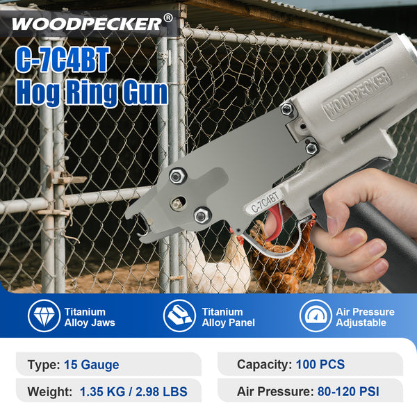 Woodpecker C-7C4BT 15 Gauge Professional Pneumatic Hog Ring Gun, 3/4-Inch 4.8mm Closure Diameter, C ring piler, C Ring Tool Hog Ring Plier, C ring gun for Mattress, Fencing, Cages