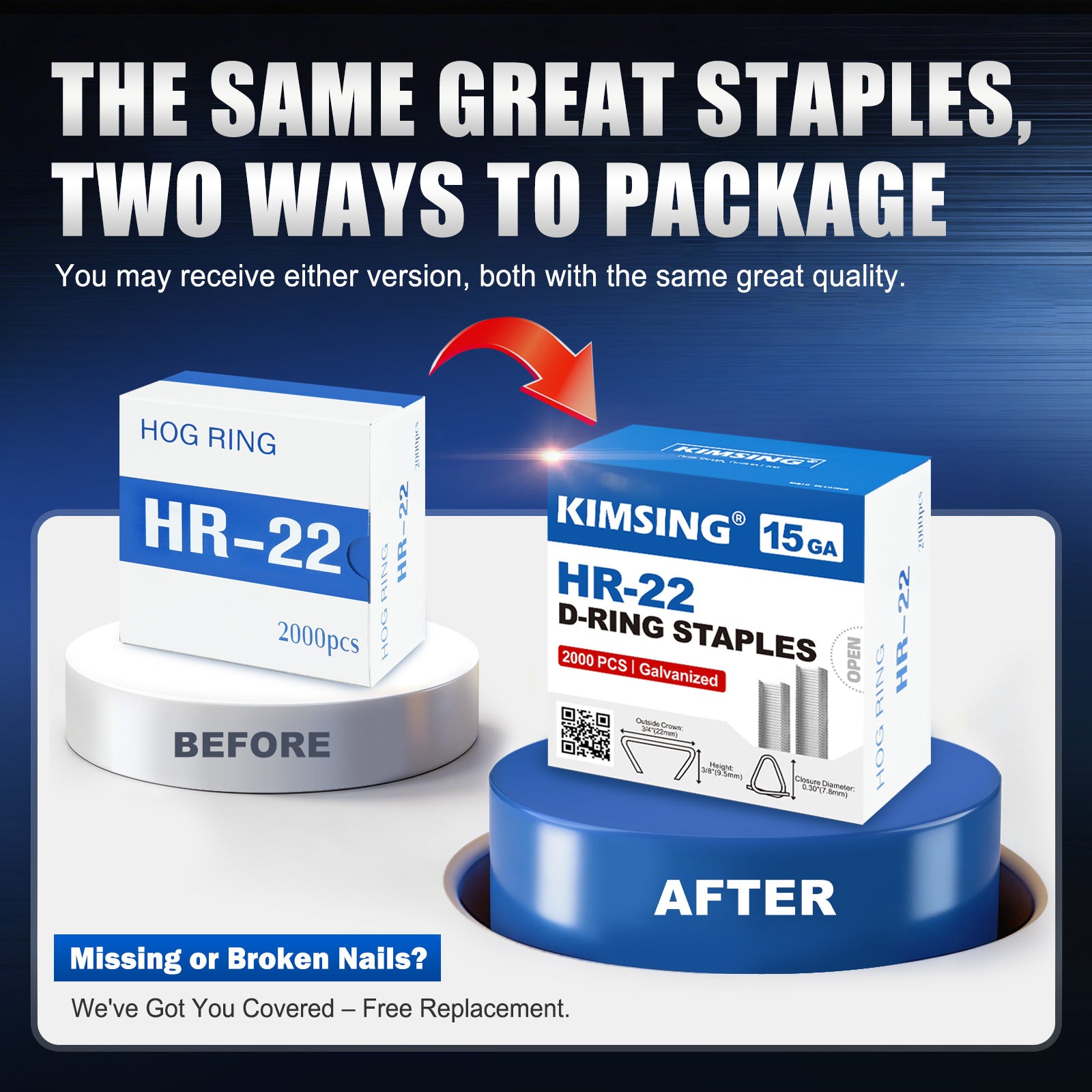 HR-22 15 Gauge 3/4'' Crown Galvanized D-Rings Hog Rings D Ring Staples for HR22 Hog Ring Plier D Ring Gun 1600 PCS/Box