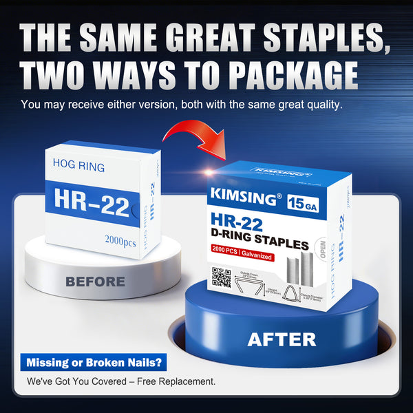 HR-22 15 Gauge 3/4'' Crown Galvanized D-Rings Hog Rings D Ring Staples for HR22 Hog Ring Plier D Ring Gun 1600 PCS/Box