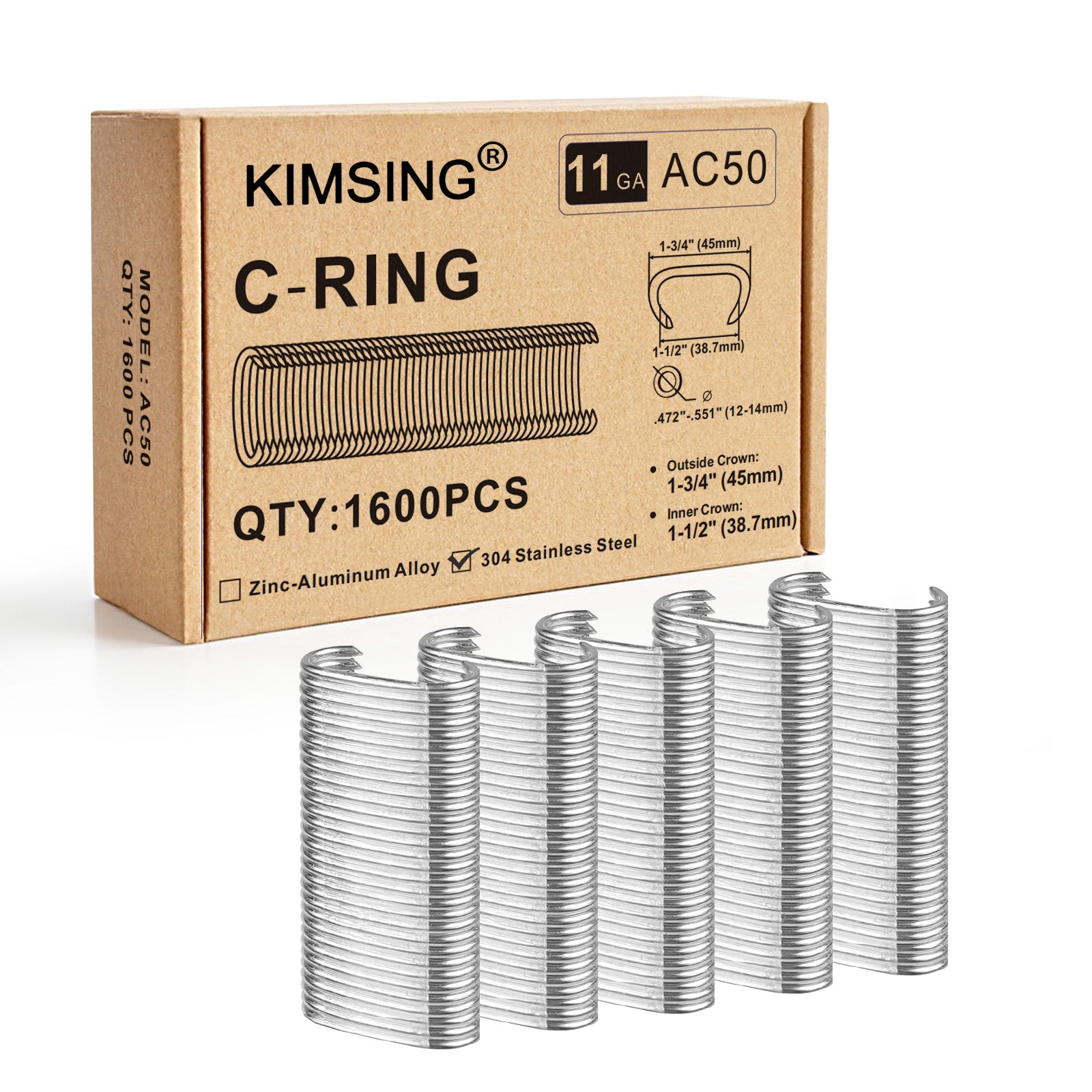 KIMSING AC50/C45 11 Gauge 1-1/2-Inch Crown Hog Ring Staples Gabion Staples