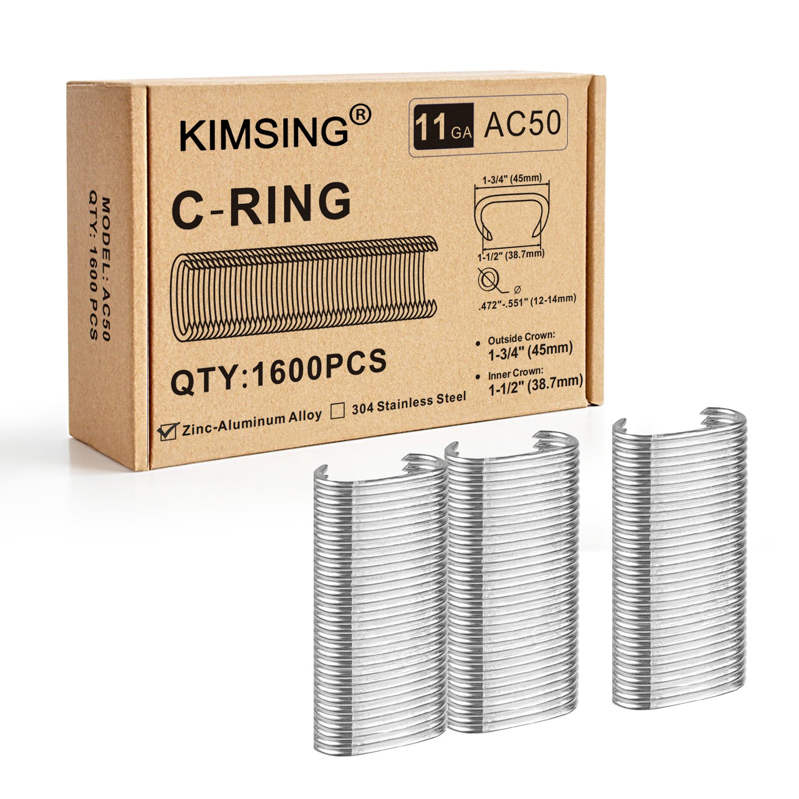 KIMSING AC50/C45 11 Gauge 1-1/2-Inch Crown Hog Ring Staples Gabion Staples