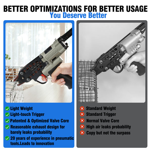 WOODPECKER C-7CF52 15 Gauge Pneumatic Hog Ring Gun, Standard Nose, 4.8mm Closure Diameter, 3/4-Inch Crown Hog Ring Staples