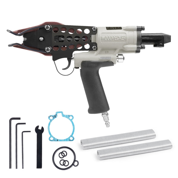 WOODPECKER C3 Pneumatic Coir Mattress Hog Ring Gun, 15 Gauge, 1-1/8-Inch Crown, 10.5mm Closing Diameter