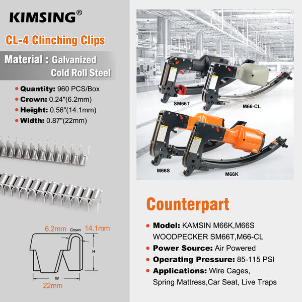 CL-4 & CL-72 Galvanized Clinching Clips, Fasteners for M66 Spring Mattress Clinching Clipper Tool, Wire Fence Staples for Wire Cages