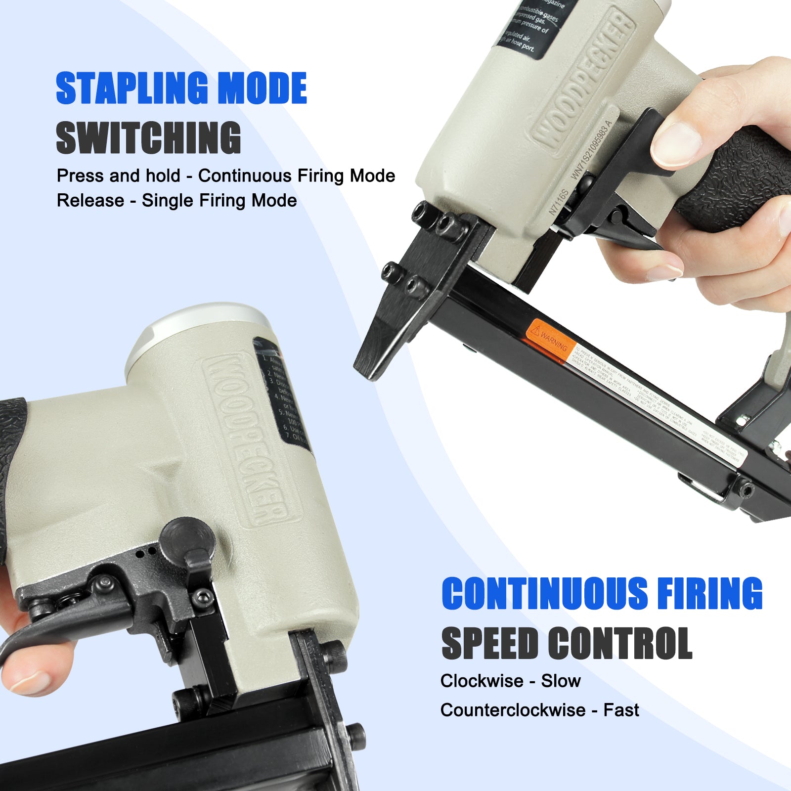 Woodpecker N7116S Continuous Firing Stapler 22 Gauge 3/8