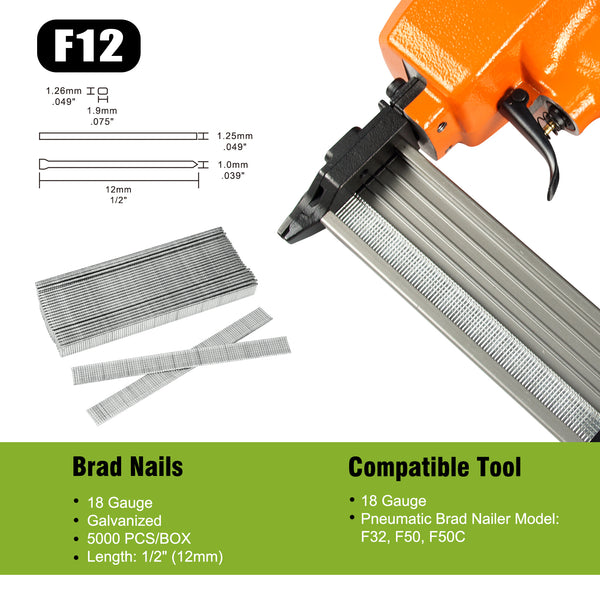 KIMSING 18 Gauge 1/2-inch (12mm) Brad Nails 5,000 PCS/ Box