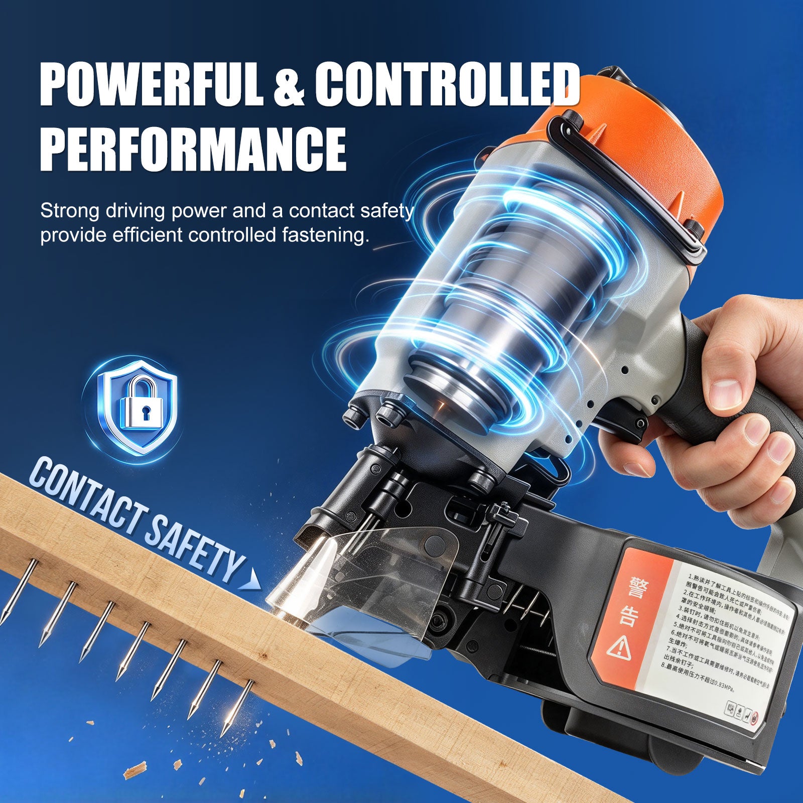 WOODPECKER CN70 Coil Nailer, Pneumatic Coil Nail Gun for 45-70 mm Nails, 300 Nail Capacity, Adjustable Nail Plate, Contact-Activated Safety, for Woodworking, Pallets & Crates