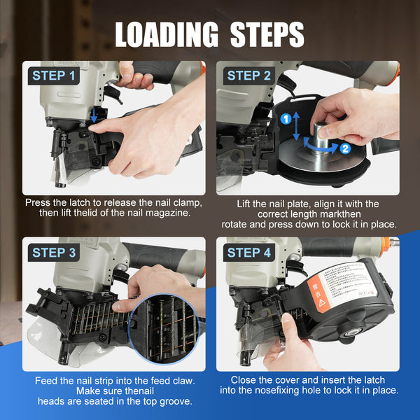 WOODPECKER CN55 Coil Nailer, Pneumatic Coil Nail Gun for 25–57 mm Nails, 400 Nail Capacity, Adjustable Nail Plate, 360-Degree Air Exhaust, Contact-Activated Safety, for Woodworking, Pallets & Crates