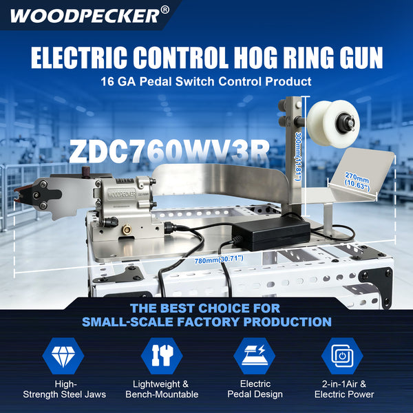 WOODPECKER ZDC760WV3R electrically controlled foot-operated automatic Hog Ring Gun, 16 Gauge 1/2-Inch, Suitable for SC760 coiled C-type nails