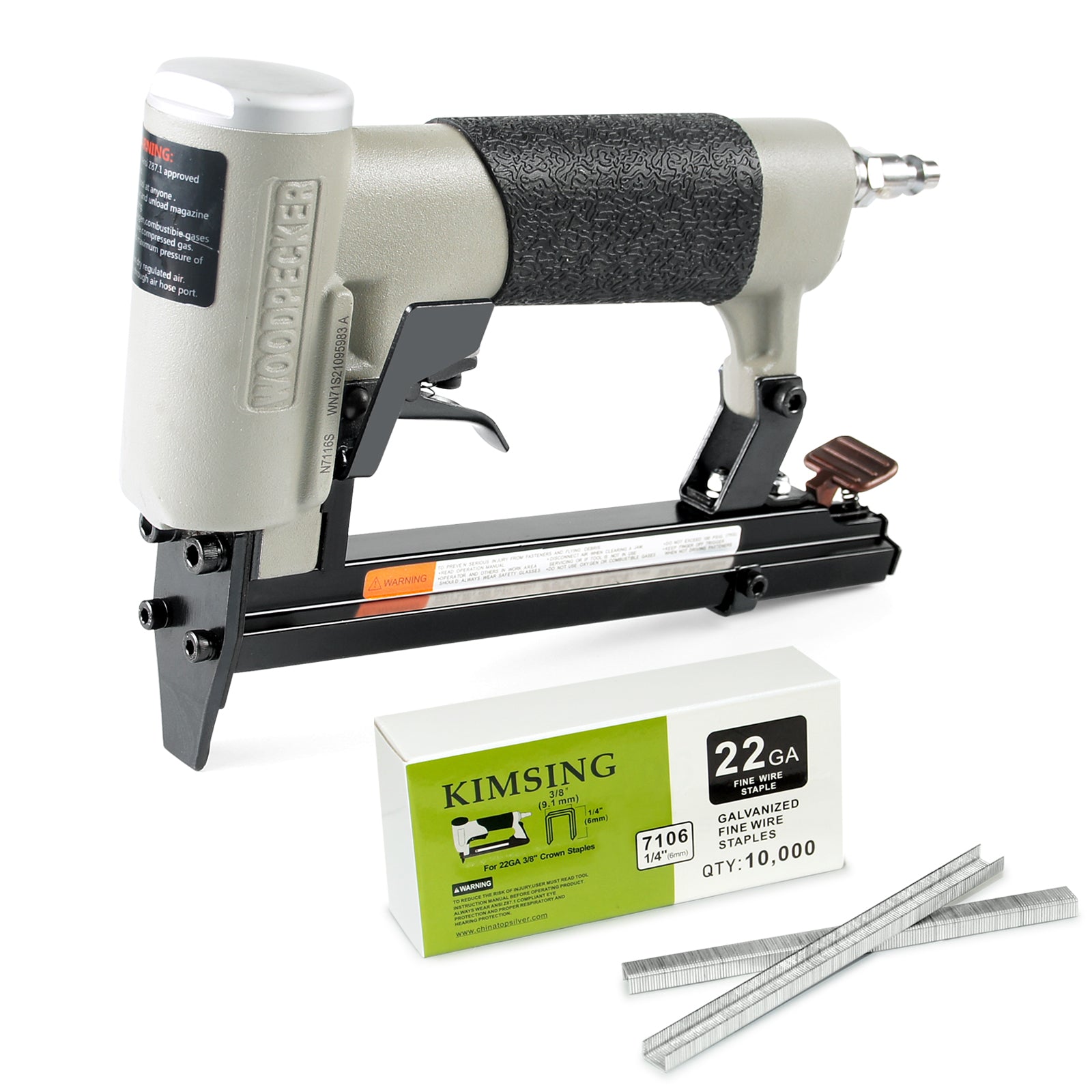 WOODPECKER N7116S Pneumatic Upholstery Stapler, 22 Guage Type 71, 3/8-Inch Crown