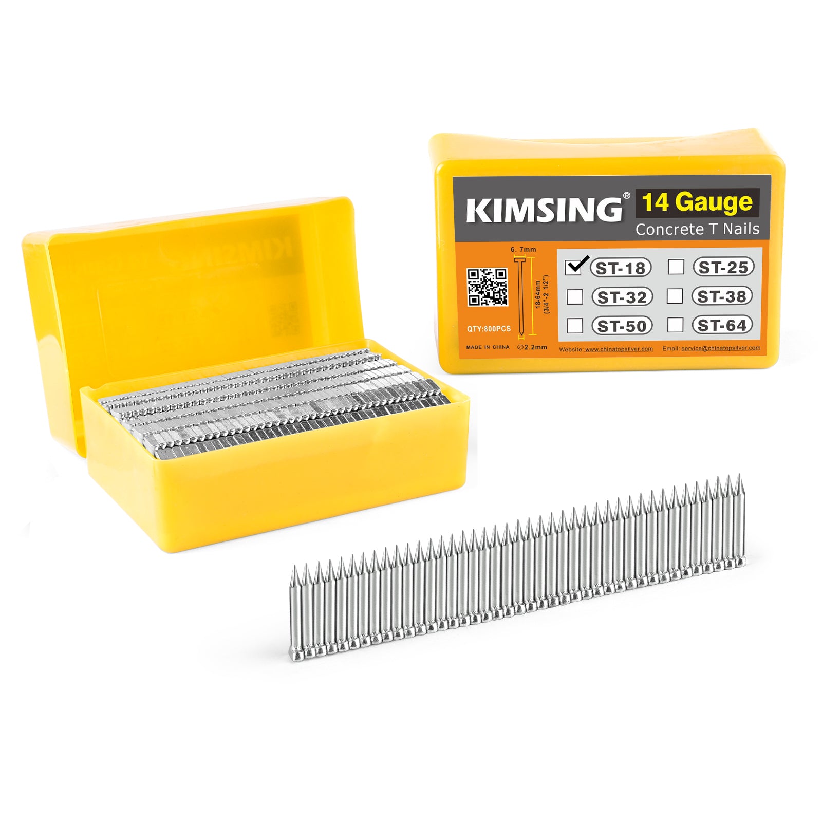 KIMSING 14 Gauge 3/4 inch - 2-1/2 inch (18mm-64mm) Length Concrete Nails 800 PCS/BOX, Concrete T-Nails for Concrete Nailers Smooth Shank