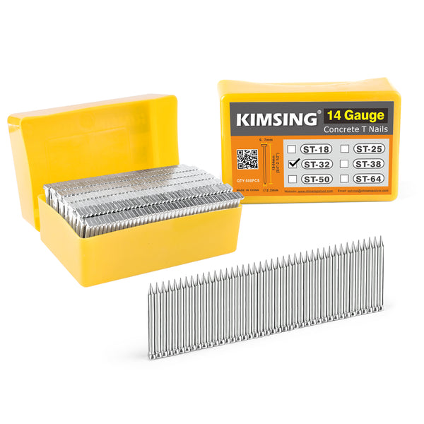 KIMSING 14 Gauge 3/4 inch - 2-1/2 inch (18mm-64mm) Length Concrete Nails 800 PCS/BOX, Concrete T-Nails for Concrete Nailers Smooth Shank