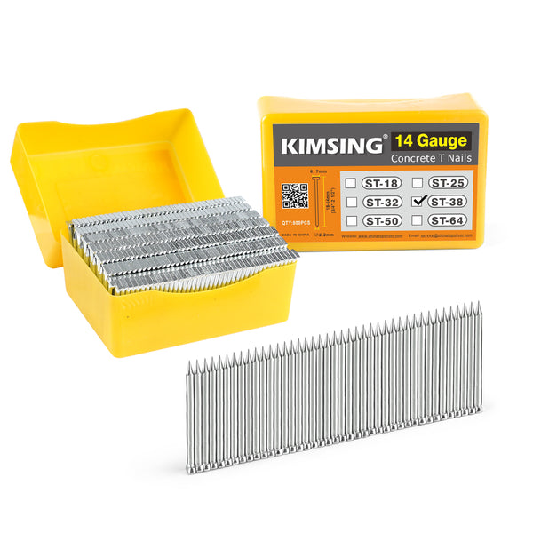KIMSING 14 Gauge 3/4 inch - 2-1/2 inch (18mm-64mm) Length Concrete Nails 800 PCS/BOX, Concrete T-Nails for Concrete Nailers Smooth Shank