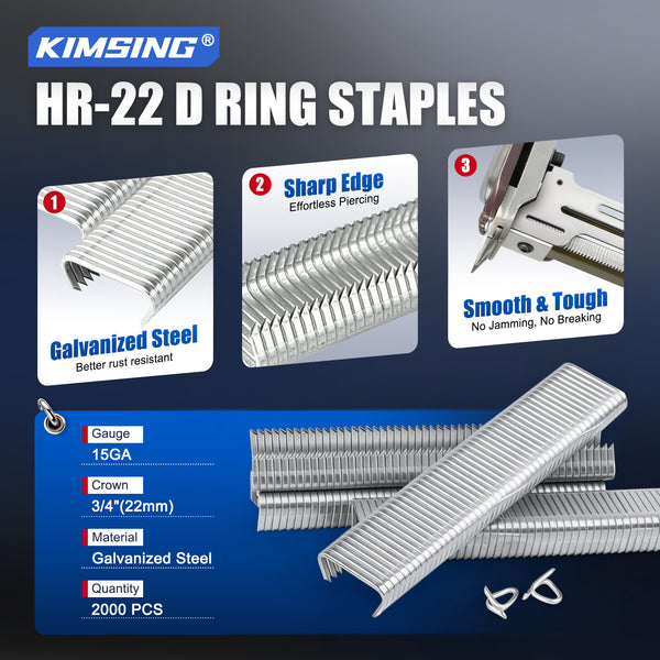 HR-22 15 Gauge 3/4'' Crown Galvanized D-Rings Hog Rings D Ring Staples for HR22 Hog Ring Plier D Ring Gun 1600 PCS/Box