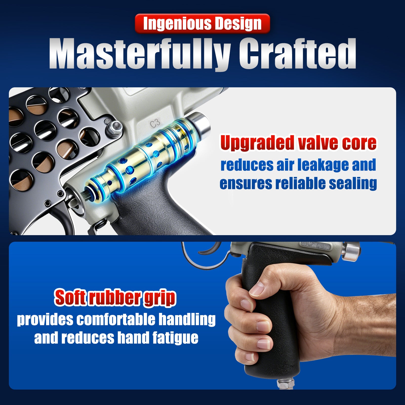 WOODPECKER C3 Pneumatic Coir Mattress Hog Ring Gun, 15 Gauge, 1-1/8-Inch Crown, 10.5mm Closing Diameter