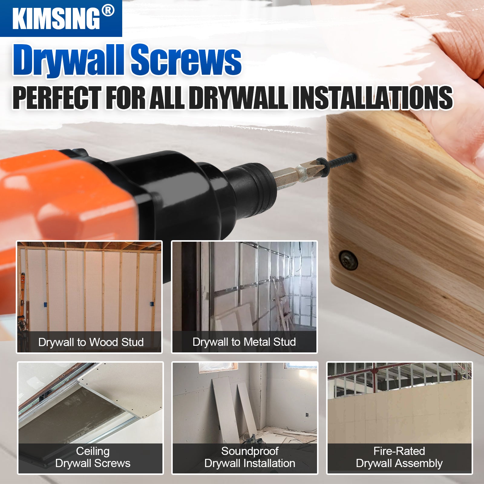 KIMSING Drywall Screws 2lb/Box, #6 Coarse Thread Philips Drive #2 Bugle Head Wood Screws with Black Phosphate Finish M3.5 Sharp Point Screws