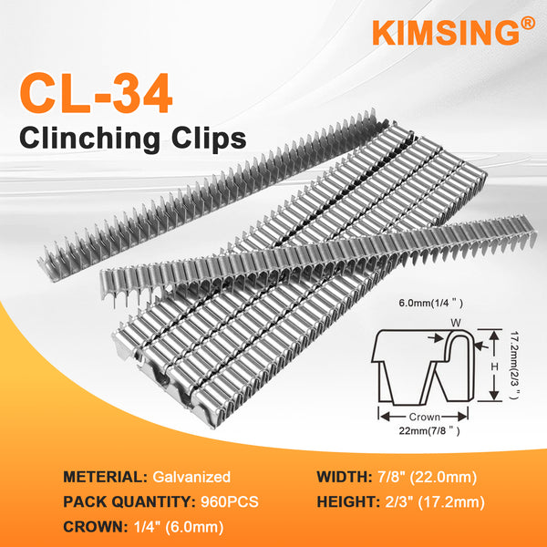 KIMSING CL-34 Galvanized Clinching Clips 960 PCS/Box Compatible with M85 Clinch Clipper Tool for Crab Pots, Lobster Traps, Wire to Wire Fastening