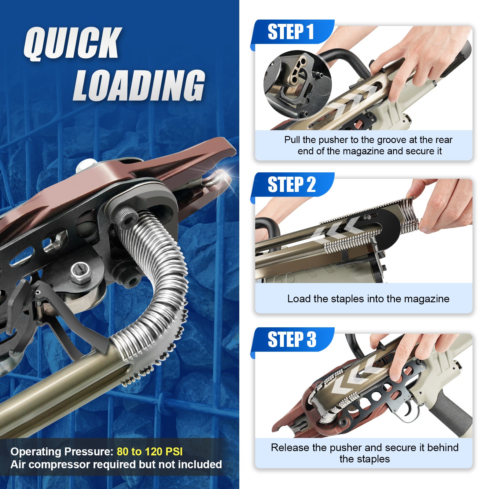WOODPECKER PFC50 Heavy Duty Pneumatic Gabion Hog Ring Gun, 11 Gauge, 1-1/2-Inch Crown, 12.0-13.0mm Closing Diameter