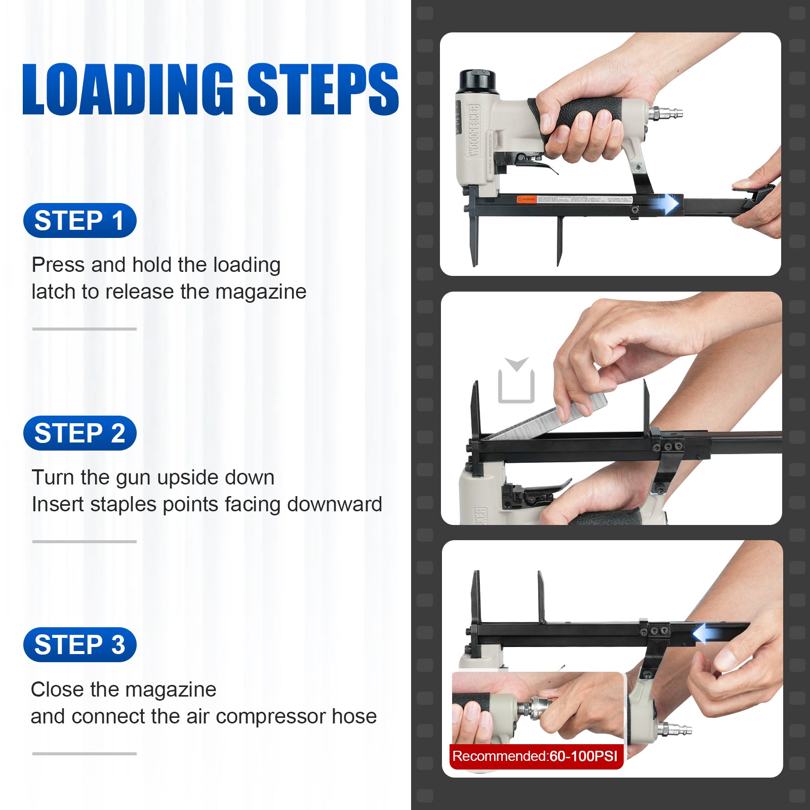 WOODPECKER HN8016 Pneumatic Upholstery Stapler, 21 Guage Type 80, 1/2-Inch Crown