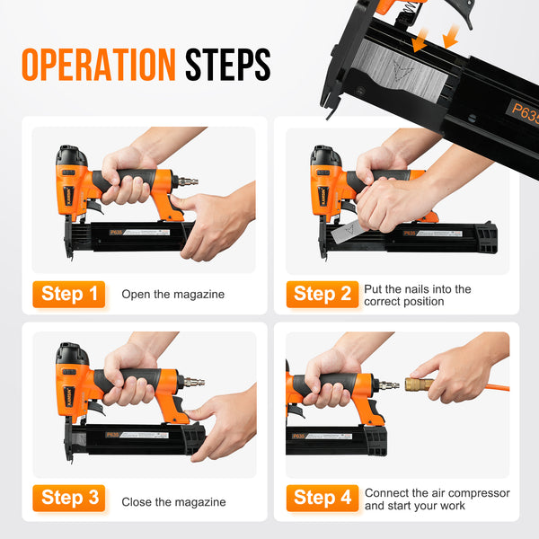 KAMSIN P635 Pneumatic Headless Pin Nailer, 23 Gauge, 1/2-Inch to 1-3/8-Inch (12 to 35mm)