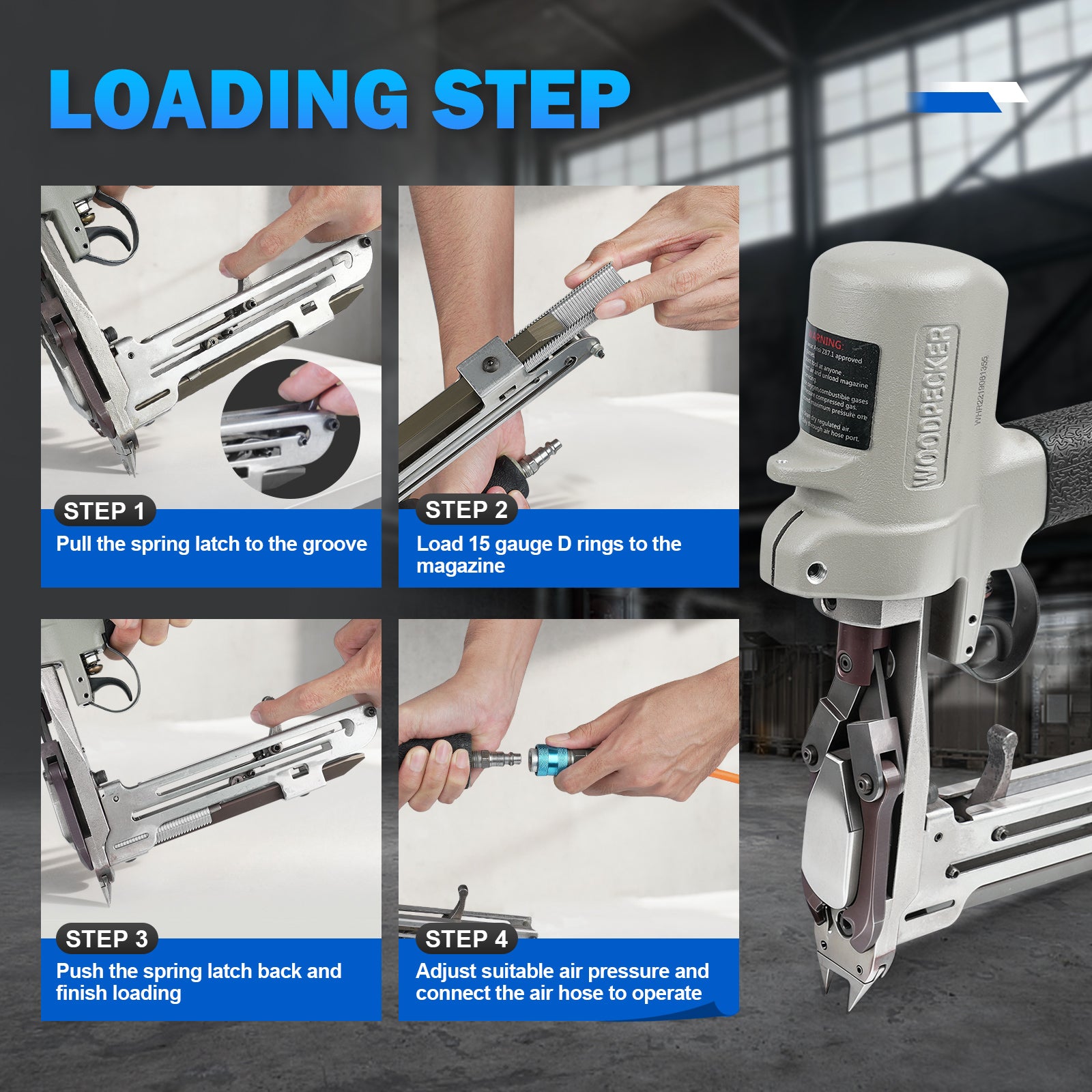 WOODPECKER HR22 Pneumatic D Ring Gun, 15 Gauge, 3/4-Inch Crown