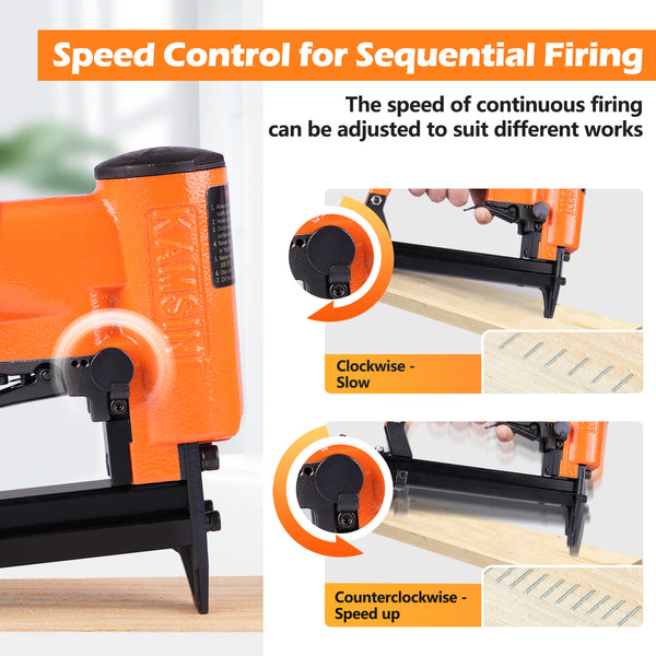 KN8016S 21 Gauge Pneumatic Upholstery Stapler for 80 Series Staples with 1/2" Crown Continuous Firing Mode Air Power Upholstery Staple Gun Fine Wire Stapler, DIY, Renovation, Furniture
