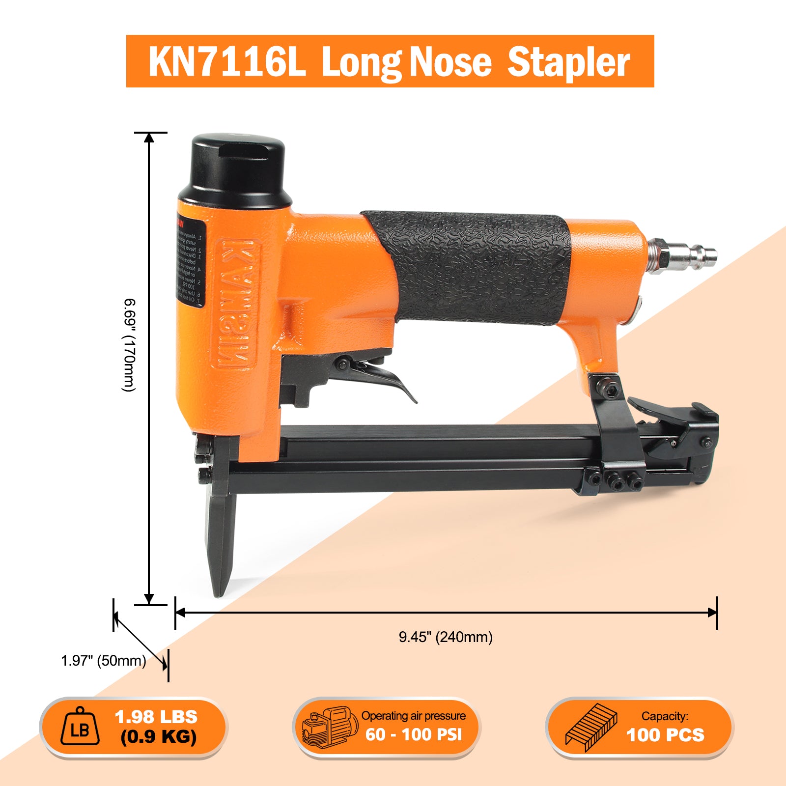 KAMSIN KN7116L Pneumatic Upholstery Stapler,  22 Gauge Type 71, 3/8-Inch Crown