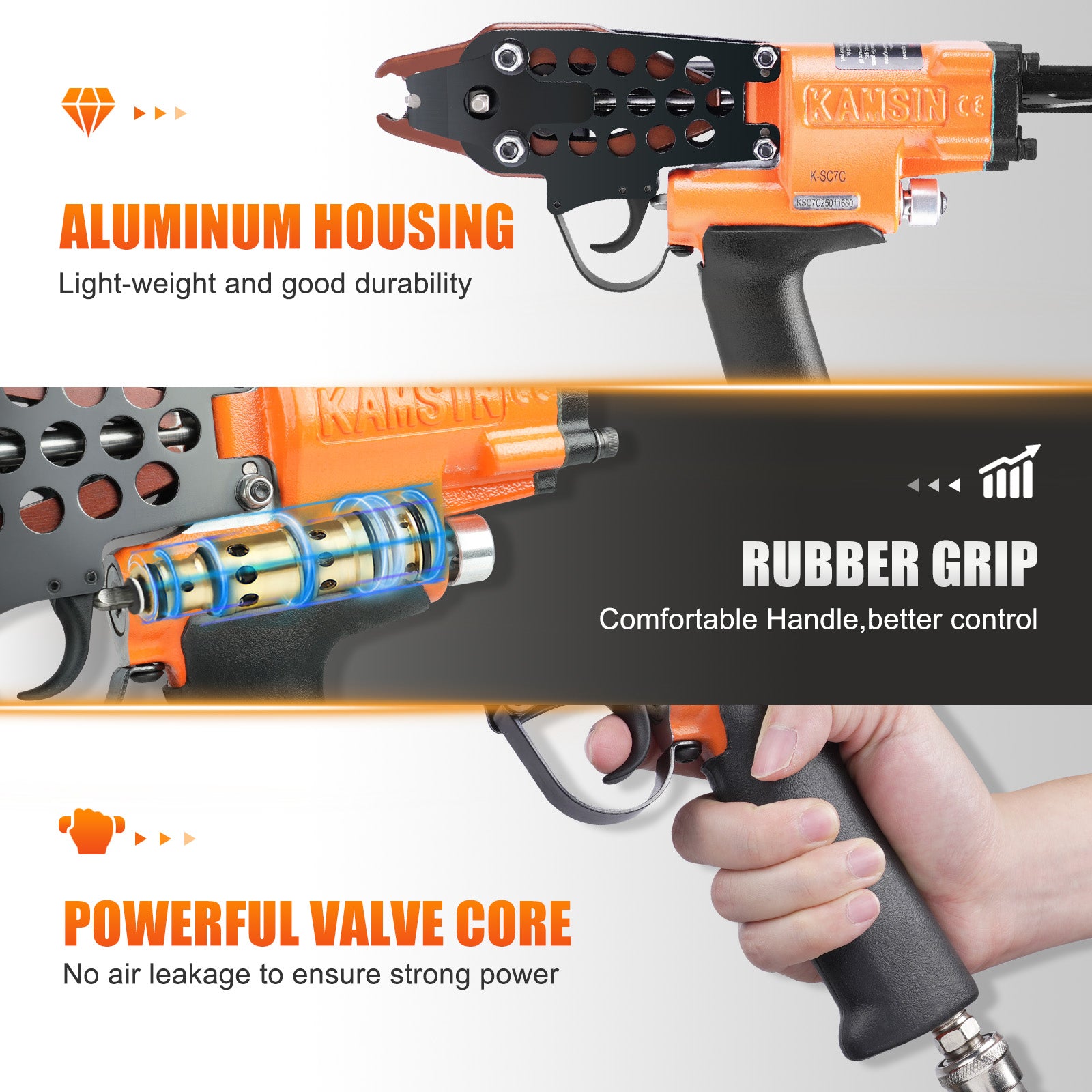 KAMSIN K-SC7C Pneumatic Hog Ring Gun, 15 Gauge, 3/4-Inch Crown, 4.8-5.2 mm Closing Diameter